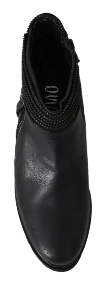Schwarz Leder Reißverschluss Stiefeletten Schuhe