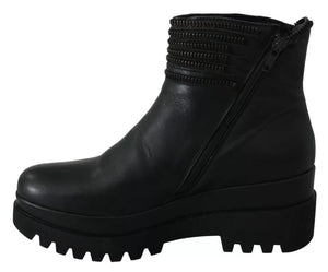 Schwarz Leder Reißverschluss Stiefeletten Schuhe