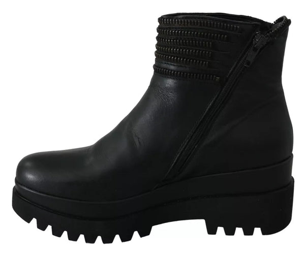 Schwarz Leder Reißverschluss Stiefeletten Schuhe