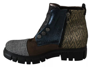 Multicolor Leder Wildleder Reißverschluß Stiefeletten Schuhe