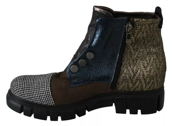 Multicolor Leder Wildleder Reißverschluß Stiefeletten Schuhe