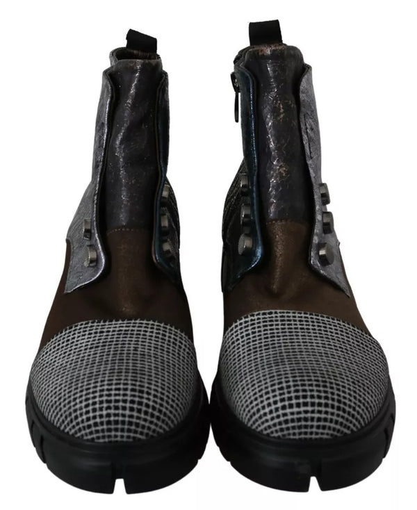 Multicolor Leder Wildleder Reißverschluß Stiefeletten Schuhe