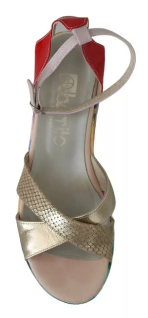 Multicolor Leder Knöchelriemen Keilabsatz Sandalen Schuhe