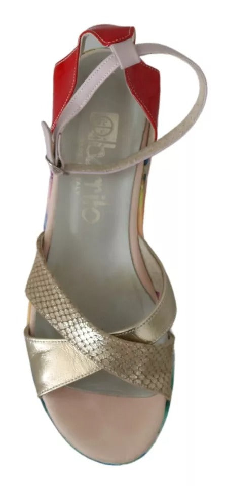 Multicolor Leder Knöchelriemen Keilabsatz Sandalen Schuhe