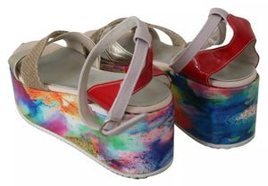 Multicolor Leder Knöchelriemen Keilabsatz Sandalen Schuhe