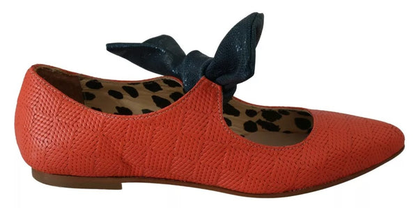 Orange Leder Schleife Slip-on Loafers Ballett Wohnung Schuhe