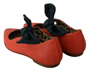 Orange Leder Schleife Slip-on Loafers Ballett Wohnung Schuhe