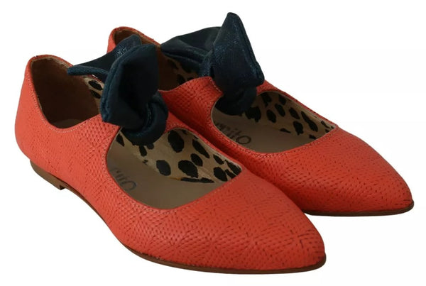 Orange Leder Schleife Slip-on Loafers Ballett Wohnung Schuhe