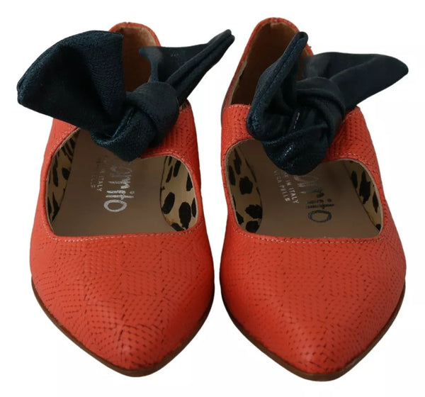 Orange Leder Schleife Slip-on Loafers Ballett Wohnung Schuhe