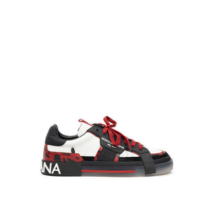 Schwarze und Weiße Leder-Sneakers mit niedrigem Schaft