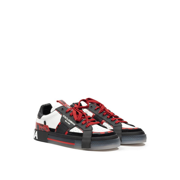 Schwarze und Weiße Leder-Sneakers mit niedrigem Schaft