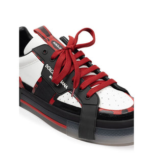Schwarze und Weiße Leder-Sneakers mit niedrigem Schaft