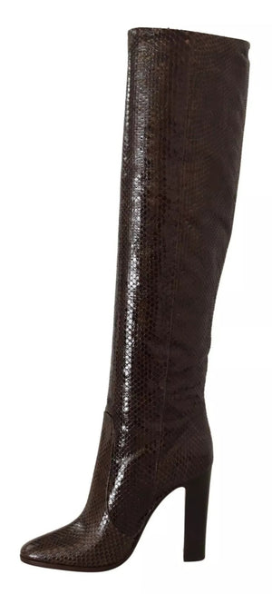 Braun Exotische Leder Absätze Hohe Stiefel Schuhe