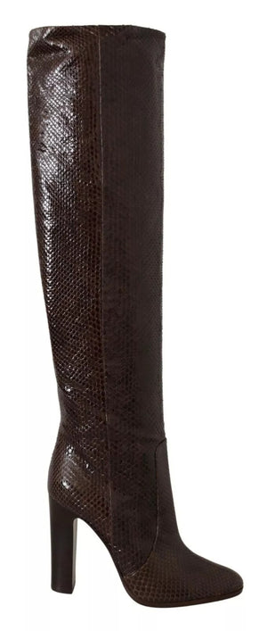 Braun Exotische Leder Absätze Hohe Stiefel Schuhe