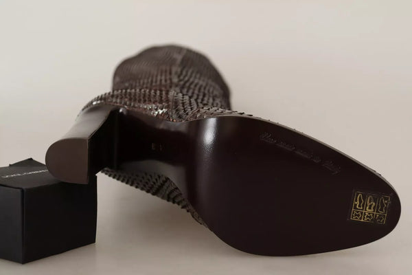 Braun Exotische Leder Absätze Hohe Stiefel Schuhe