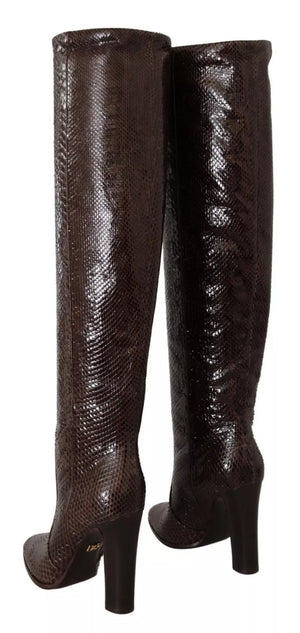 Braun Exotische Leder Absätze Hohe Stiefel Schuhe