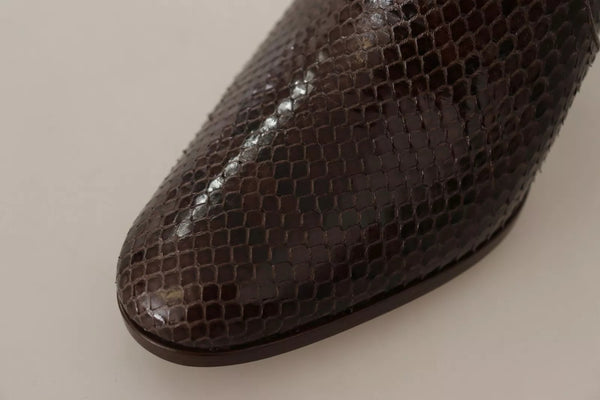 Braun Exotische Leder Absätze Hohe Stiefel Schuhe