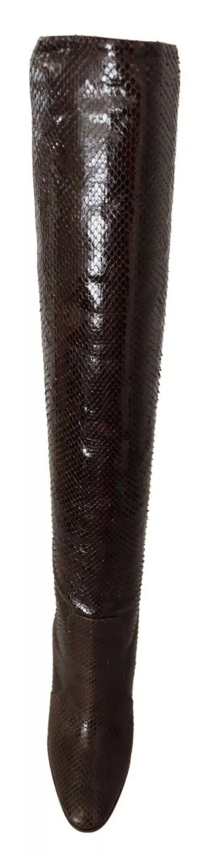 Braun Exotische Leder Absätze Hohe Stiefel Schuhe