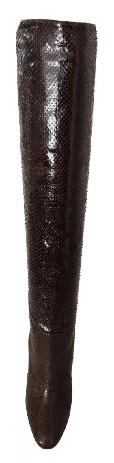 Braun Exotische Leder Absätze Hohe Stiefel Schuhe