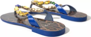 Blau Kristalle Flats Sandalen Beachwear Schuhe