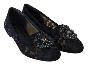 Blau Kristall Loafer Spitze Ballett Flats Schuhe