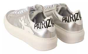 Silberne Vollnarbenleder Schnürsneakers Schuhe