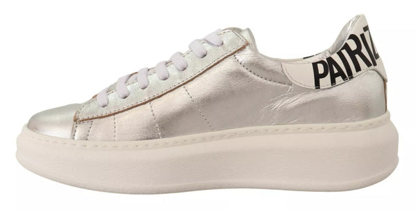 Silberne Vollnarbenleder Schnürsneakers Schuhe
