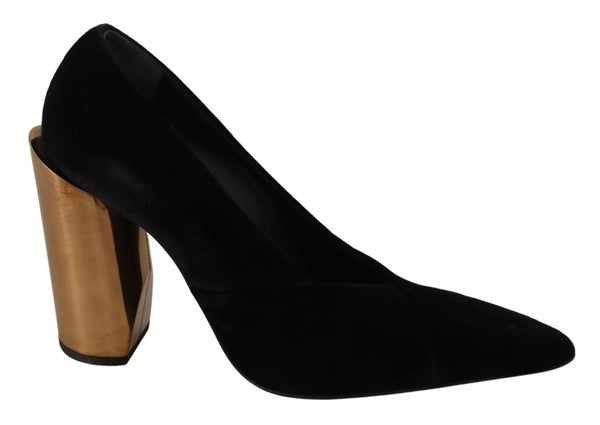 Schwarz Leder Wildleder Blockabsatz Pumps Schuhe