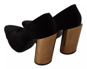 Schwarz Leder Wildleder Blockabsatz Pumps Schuhe