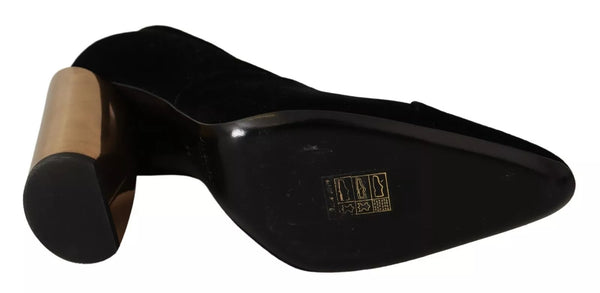 Schwarz Leder Wildleder Blockabsatz Pumps Schuhe
