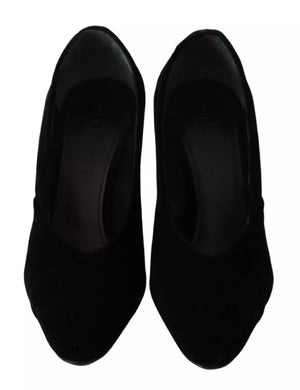 Schwarz Leder Wildleder Blockabsatz Pumps Schuhe