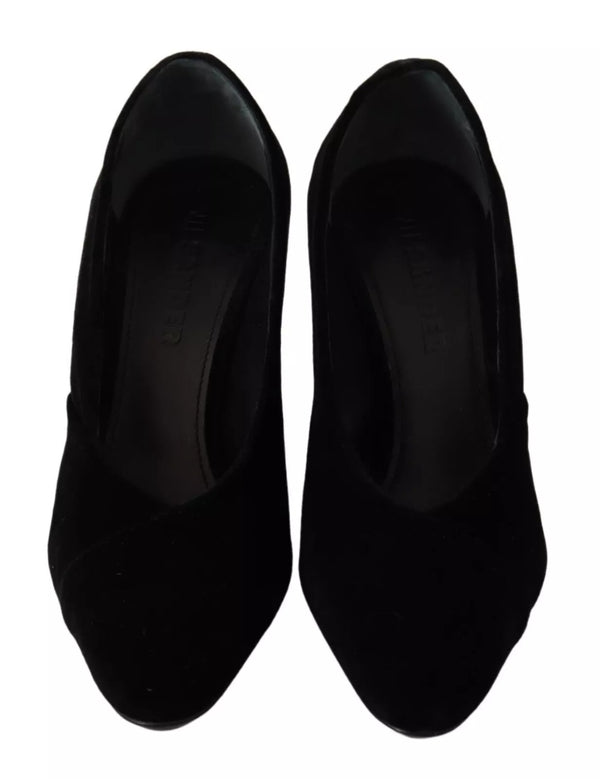 Schwarz Leder Wildleder Blockabsatz Pumps Schuhe