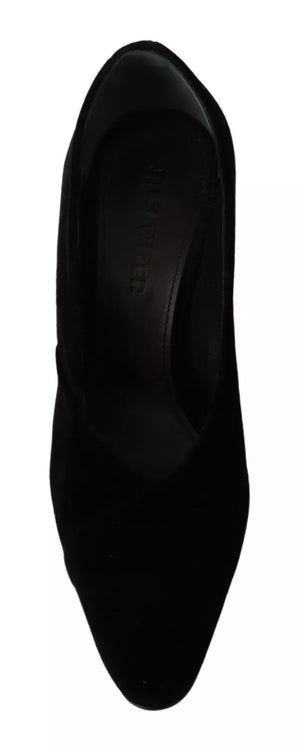 Schwarz Leder Wildleder Blockabsatz Pumps Schuhe