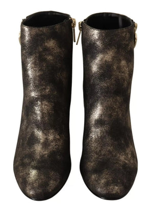Schwarzes Leder Block Absätze Ankle Stiefel Reißverschluss Schuhe
