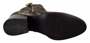 Schwarzes Leder Block Absätze Ankle Stiefel Reißverschluss Schuhe