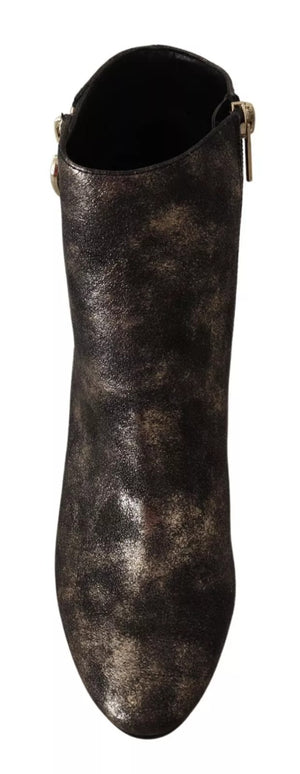 Schwarzes Leder Block Absätze Ankle Stiefel Reißverschluss Schuhe