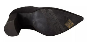 Schwarzes Wildleder Logo Socken Block Heel Stiefeletten Schuhe