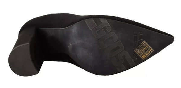 Schwarzes Wildleder Logo Socken Block Heel Stiefeletten Schuhe