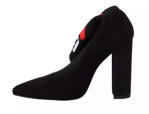 Schwarzes Wildleder Logo Socken Block Heel Stiefeletten Schuhe