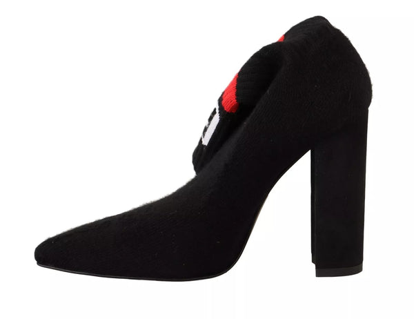 Schwarzes Wildleder Logo Socken Block Heel Stiefeletten Schuhe