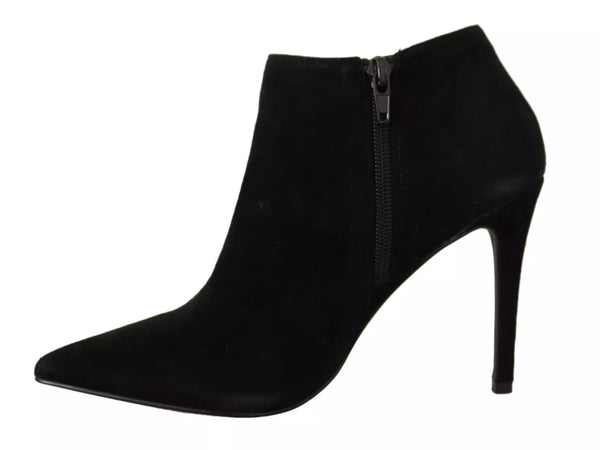 Schwarz Wildleder Leder Stiletto Heels Stiefel Schuhe