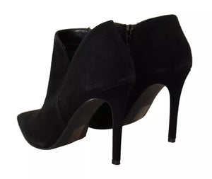 Schwarz Wildleder Leder Stiletto Heels Stiefel Schuhe