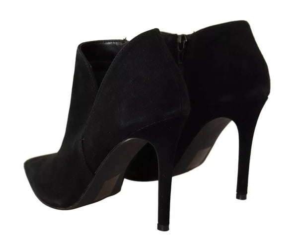 Schwarz Wildleder Leder Stiletto Heels Stiefel Schuhe