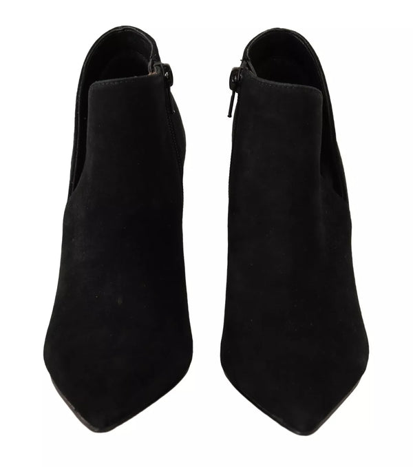 Schwarz Wildleder Leder Stiletto Heels Stiefel Schuhe