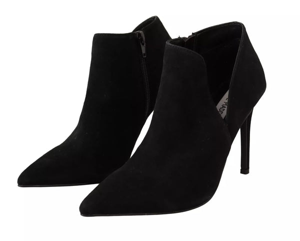 Schwarz Wildleder Leder Stiletto Heels Stiefel Schuhe
