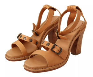Braune Leder Nieten Riemchensandalen Schuhe