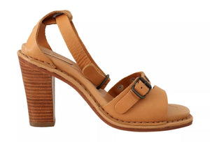 Braune Leder Nieten Riemchensandalen Schuhe