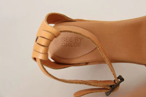 Braune Leder Nieten Riemchensandalen Schuhe