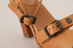 Braune Leder Nieten Riemchensandalen Schuhe