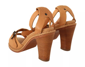 Braune Leder Nieten Riemchensandalen Schuhe